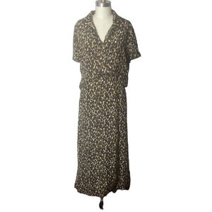 Halston Cheetah Print 100% Silk Skirt Set Size 14